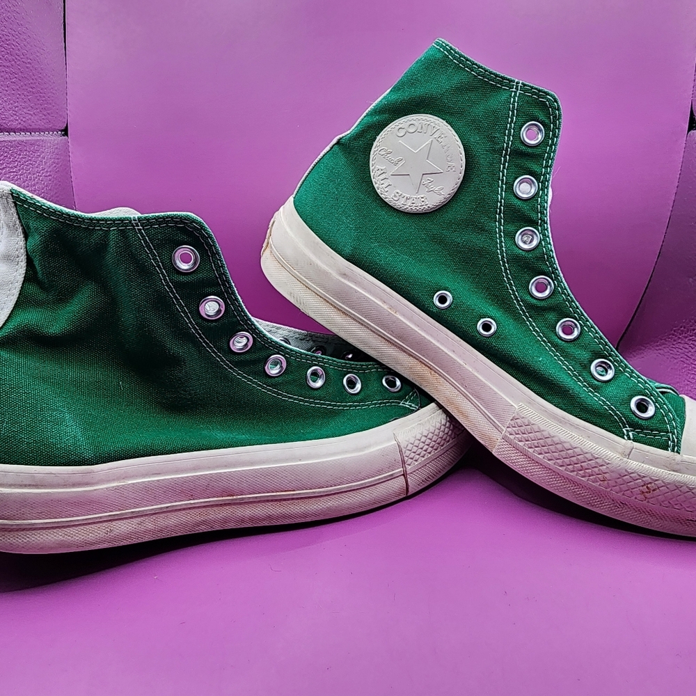 Custom Converse Men's 7.5 Women's 9.5 Kelly Green High-Top Platform All Star